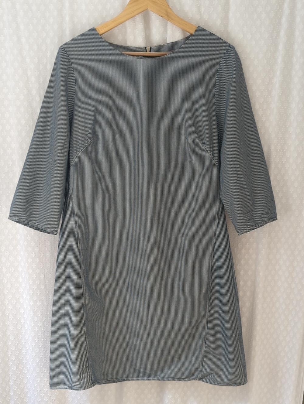 Oliver Bonas Blue & White Striped Shift Dress 3/4 Sleeve Women's Size 14